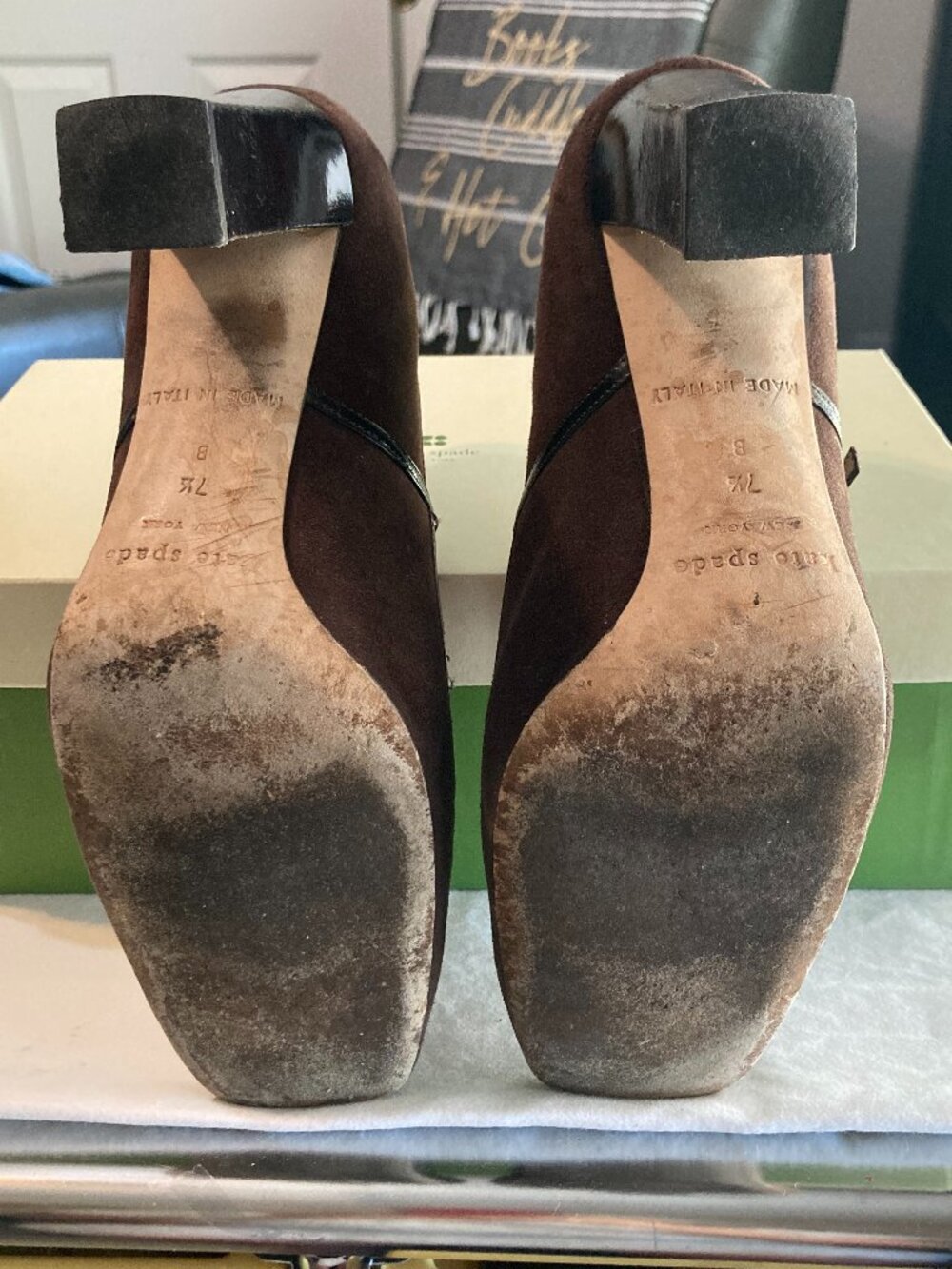 Kate Spade - Trilby Heel - Elegant Chocolate Suede Mary Jane Heels Size 7.5M - Picture 8 of 12